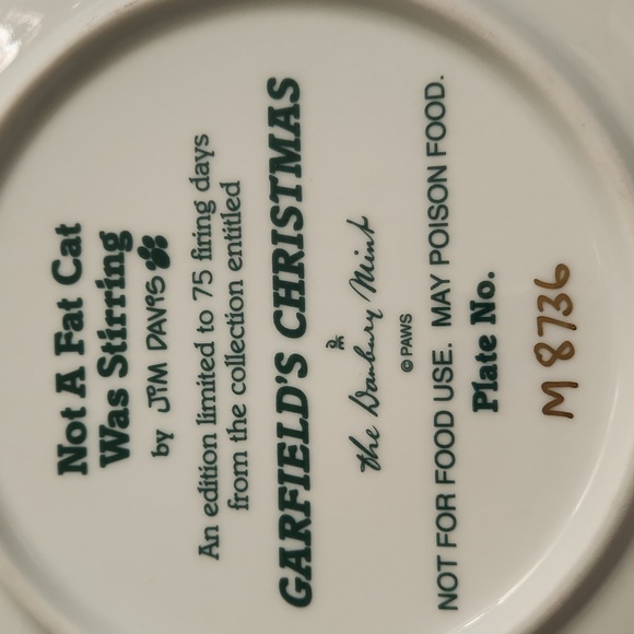 Vintage Ltd Edition Garfield Collectible Christmas Plate Danbury Mint - Picture 4 of 4